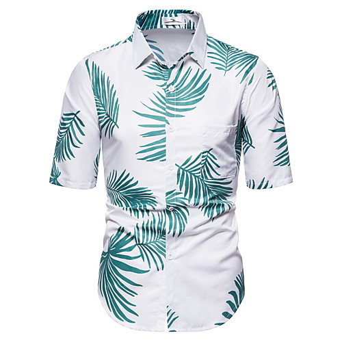 

Men's Daily Holiday Boho / Tropical Shirt - Striped / Geometric / Scenery Tropical Leaf, Print Green