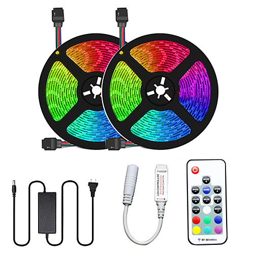 

2x5M Flexible LED Light Strips / Light Sets / RGB Strip Lights 300 LEDs SMD5050 10mm 1 12V 6A Adapter / 17-Key Remote Controller 1 set Multi Color Cuttable / Party / Decorative 12 V