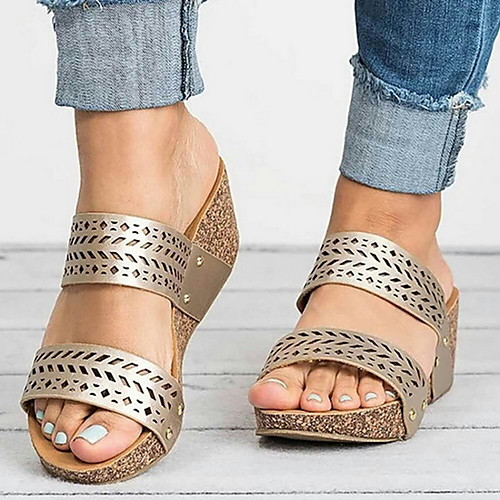 

Women's Sandals Wedge Heel Open Toe PU Summer Gold / White / Brown