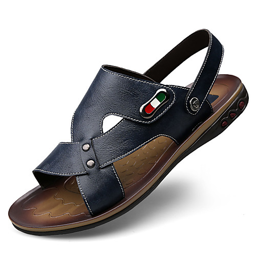 

Men's Cowhide Summer Casual Slippers & Flip-Flops Upstream Shoes Wear Proof Dark Brown / Blue