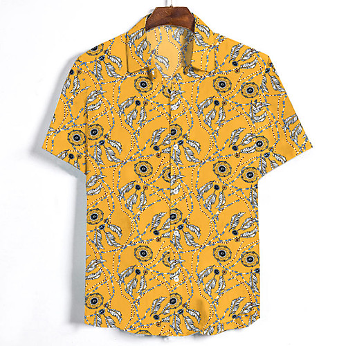 

Men's Floral Shirt - Cotton Daily Going out White / Black / Yellow / Short Sleeve