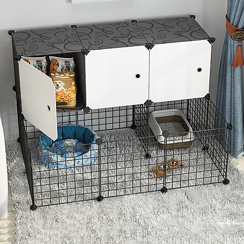 

Dog Playpen Play House Fence Systems Foldable Washable Durable Free Standing Metal Black 27