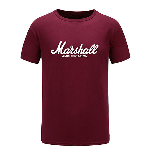 

Men's Letter T-shirt Sports Round Neck Wine / Black / Blue / Red / Yellow / Short Sleeve