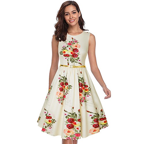 

Women's Beige Dress A Line Floral S M