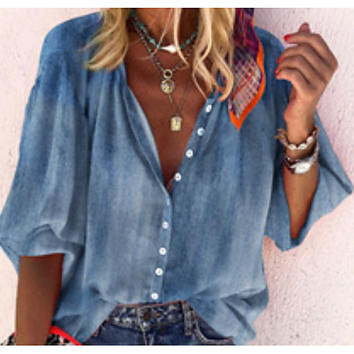 

Women's Daily Shirt - Solid Colored Blue