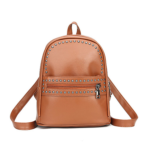 

Large Capacity Polyester PU Zipper Commuter Backpack Solid Color Daily Brown / Black