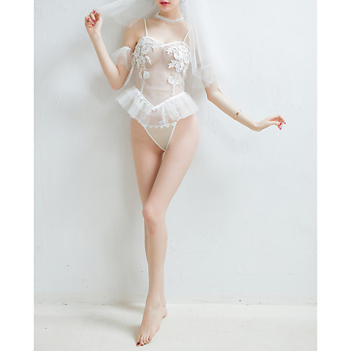 

Women's Lace / Backless / Cut Out Suits Nightwear Jacquard / Solid Colored White One-Size