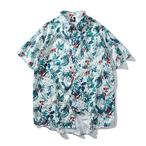 

Men's Floral Scenery Print Shirt Basic Daily Green / Short Sleeve