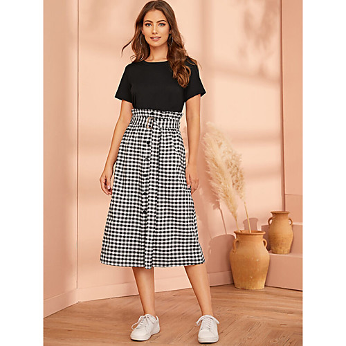 

Women's Black Dress Casual Daily A Line Color Block S M