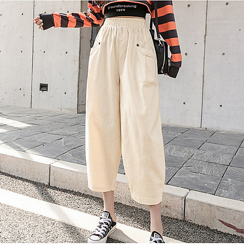 

Women's Basic Harem Pants - Solid Colored Green Black Beige S M L