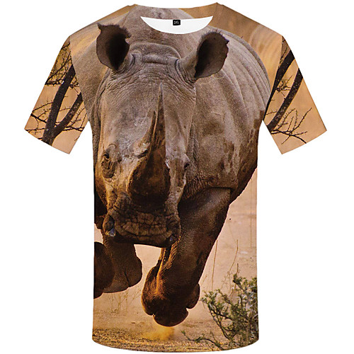 

Men's Daily Sports Basic / Street chic T-shirt - 3D / Graphic / Animal Print Khaki