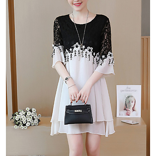 

Women's White Black Dress A Line Print L XL