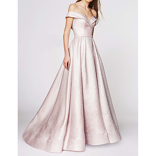 

Ball Gown Off Shoulder Sweep / Brush Train Satin Elegant / Pink Engagement / Formal Evening Dress with Pleats 2020