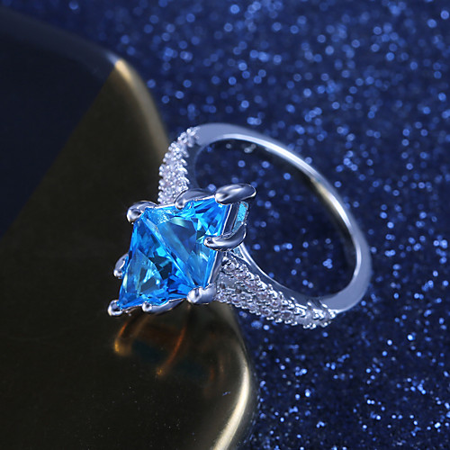 

Women's Ring Belle Ring AAA Cubic Zirconia 1pc Blue Copper Silver-Plated Irregular Statement Luxury Party Evening Gift Jewelry Geometrical Wearable