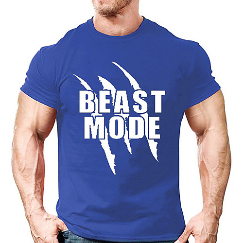 

Men's Daily Sports Business / Basic T-shirt - Solid Colored / Letter Black & White, Print Blue