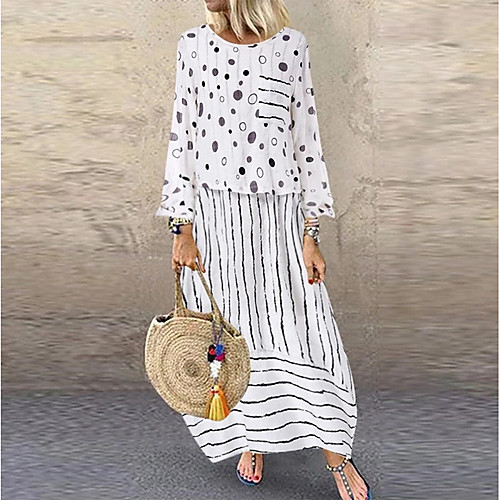 

Women's Yellow Red Dress Loose Polka Dot Striped S M