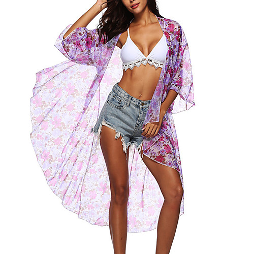 

Women's Basic Purple Cover-Up Swimwear Swimsuit - Geometric Print One-Size Purple