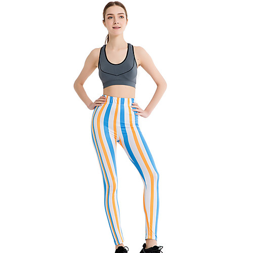 

Women's Sports / Yoga Sporty / Basic Legging - Striped / Color Block, Print Mid Waist Yellow One-Size
