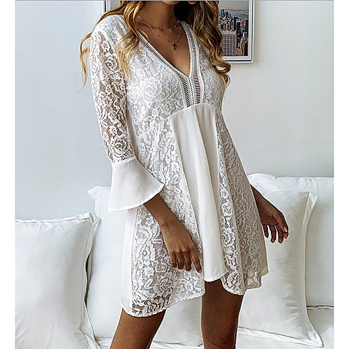 

Women's White Dress A Line Polka Dot S M