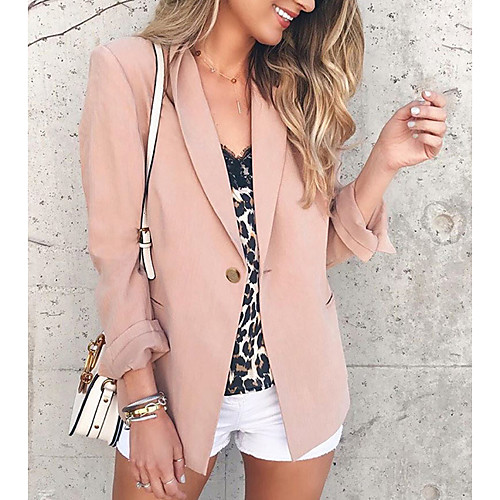 

Women's Blazer, Solid Colored Peaked Lapel Polyester Blushing Pink
