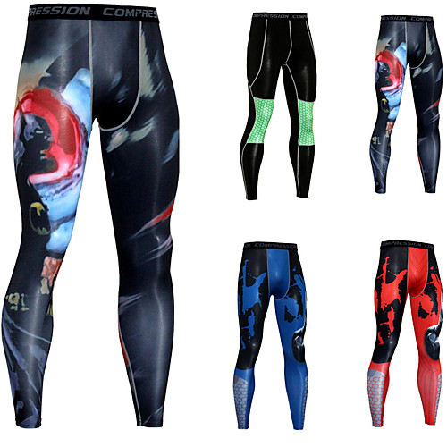 

JACK CORDEE Men's Running Tights Compression Pants Running Base Layer Sports Winter Bottoms Running Jogging Training Breathable Quick Dry Moisture Wicking 3D Print Black / Orange Red Blue Black Black