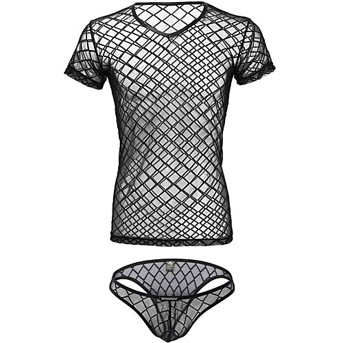 

Men's Mesh Suits Nightwear Solid Colored Black M L XL