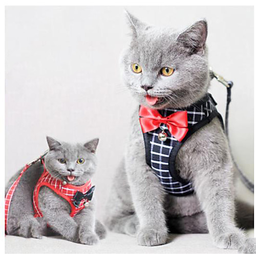 

Cat Harness Leash Adjustable Soft Safety Plaid / Check Cotton Black / White Black Red 2pcs