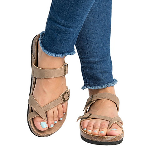 

Women's Sandals Flat Heel Open Toe PU Summer Khaki / White / Brown
