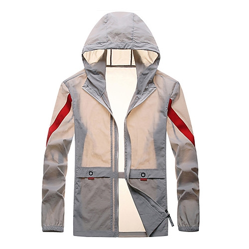 

Men's Daily / Sports Basic Spring & Fall / Spring & Summer Regular Jacket, Striped / Color Block Hooded Long Sleeve Nylon Blue / White / Black