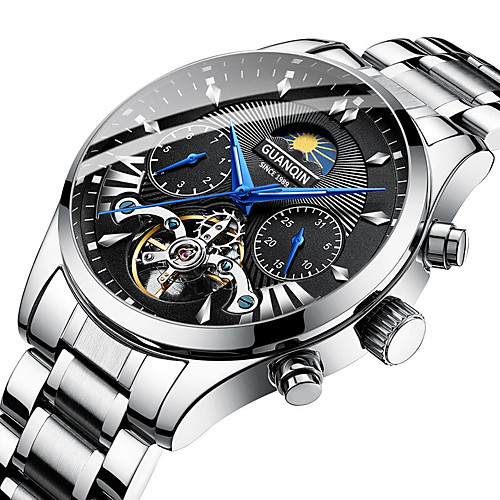

GUANQIN Men's Mechanical Watch Japanese Automatic self-winding Formal Style Stainless Steel Genuine Leather Silver 30 m Chronograph Stopwatch Day Date Analog - Digital Fashion - Golden / Brown Black