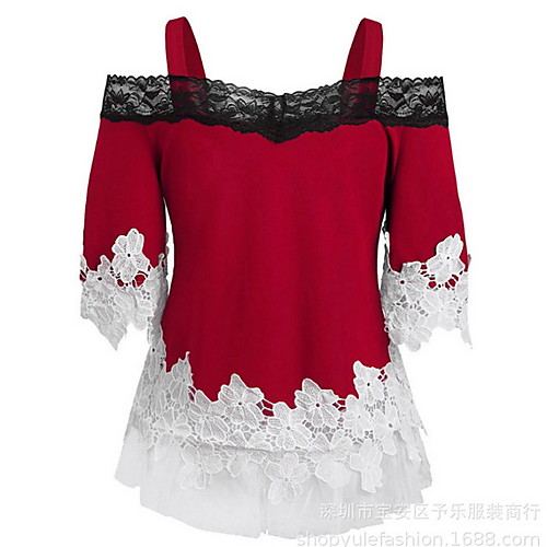 

Women's Daily T-shirt - Color Block Red