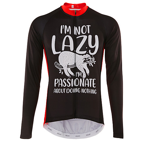 

21Grams Animal Sloth Men's Long Sleeve Cycling Jersey - Black / Red Bike Jersey Top UV Resistant Breathable Quick Dry Sports Winter Fleece 100% Polyester Mountain Bike MTB Road Bike Cycling Clothing