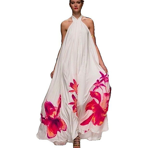 

Women's White Dress A Line Print S M