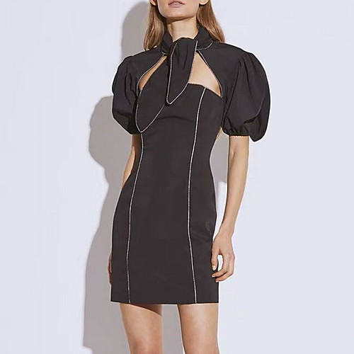 

Sheath / Column High Neck Short / Mini Polyester Elegant / Little Black Dress Homecoming / Cocktail Party Dress with Bow(s) 2020