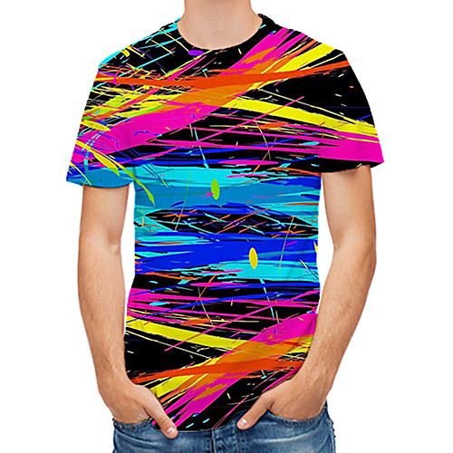 

Men's Daily T-shirt - Rainbow Print Round Neck Black / Short Sleeve