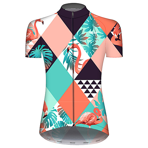 

21Grams Women's Short Sleeve Cycling Jersey BlueYellow Plaid / Checkered Flamingo Floral Botanical Bike Jersey Top Mountain Bike MTB Road Bike Cycling UV Resistant Breathable Quick Dry Sports