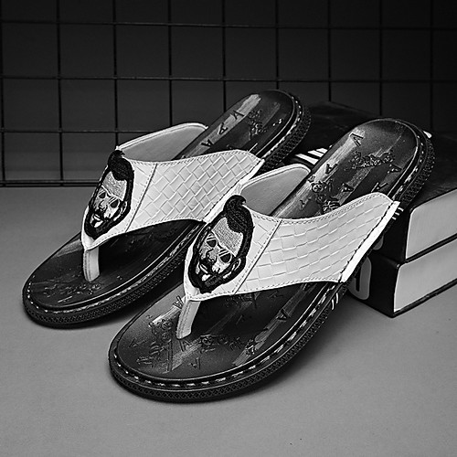 

Men's PU Summer Slippers & Flip-Flops Non-slipping White / Black