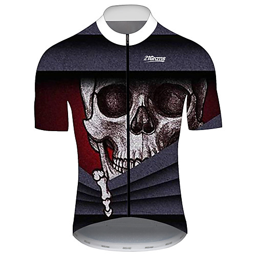 

21Grams Men's Short Sleeve Cycling Jersey Black / Red Skull Bike Jersey Top Mountain Bike MTB Road Bike Cycling UV Resistant Breathable Quick Dry Sports Clothing Apparel / Stretchy