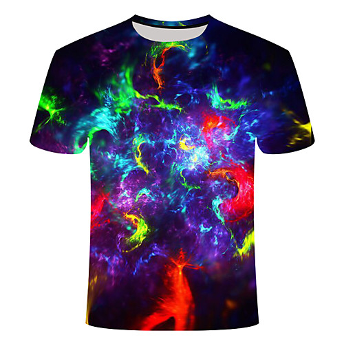 

Men's Daily Going out Basic T-shirt - 3D / Flame / Visual Deception Print Rainbow