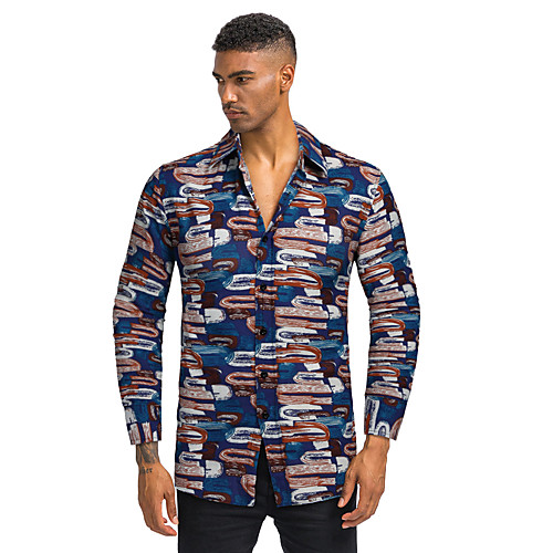 

Men's Daily Going out Basic Shirt - Color Block / 3D / Tie Dye Print Blue