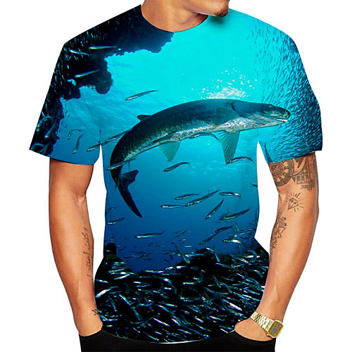 

Men's Plus Size Color Block 3D Print T-shirt Basic Daily Going out Round Neck Blue / Short Sleeve / Animal
