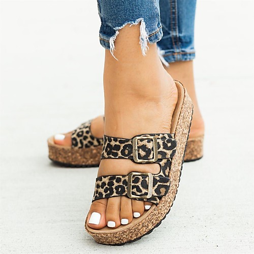 

Women's Slippers & Flip-Flops Flat Heel Open Toe Denim Spring & Summer Leopard / Brown / Black
