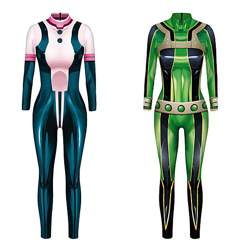 

Zentai Suits Cosplay Costume Catsuit Ninja My Hero Academy Battle For All / Boku no Hero Academia Adults' Cosplay Costumes Halloween Women's Green Blue Color Block Carnival Masquerade / Skin Suit