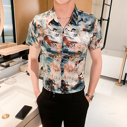 

Men's Going out Weekend Elegant / Rock Shirt - Geometric White
