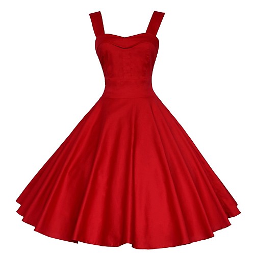 

Women's Red Black Dress A Line Solid Color S M