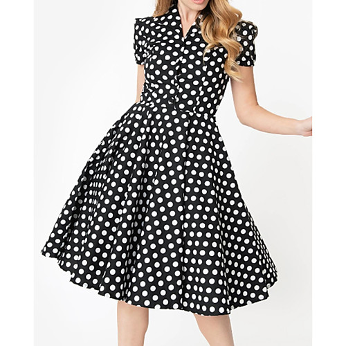 

Women's A Line Dress - Short Sleeves Polka Dot Summer V Neck Elegant 2020 Black M L XL XXL XXXL