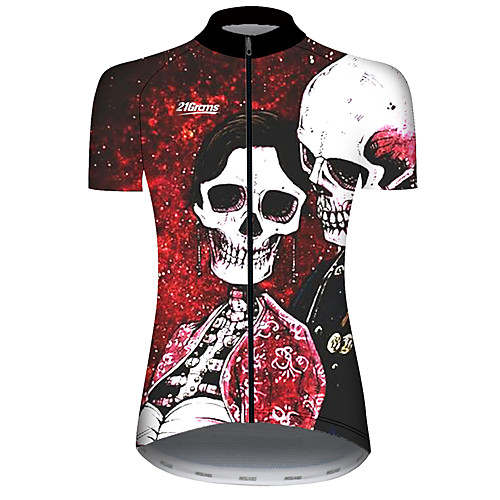 

21Grams Women's Short Sleeve Cycling Jersey Black / Red Skull Bike Jersey Top Mountain Bike MTB Road Bike Cycling UV Resistant Breathable Quick Dry Sports Clothing Apparel / Stretchy