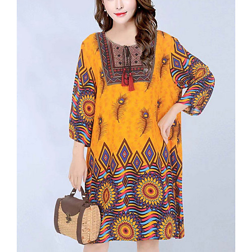 

Women's Yellow Red Dress Shift Print One-Size Loose