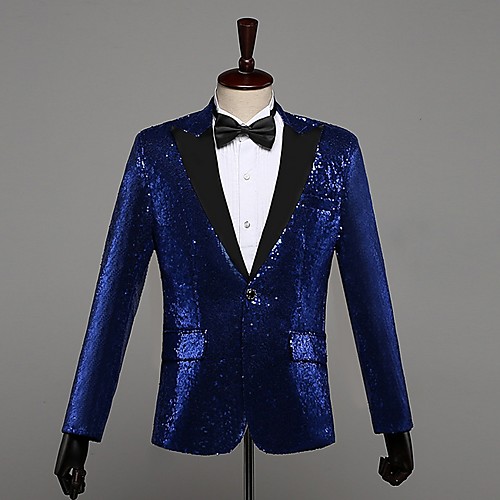 

Men's Blazer Notch Lapel Polyester Red / Gold / Royal Blue