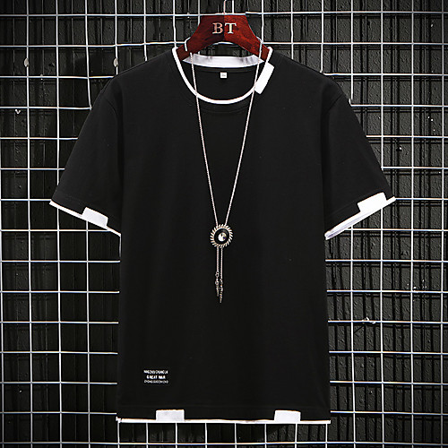 

Men's Geometric T-shirt - Cotton Daily Round Neck White / Black / Yellow / Gray / Short Sleeve